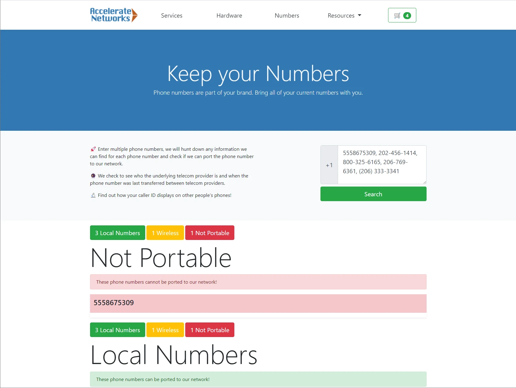 A query for many numbers in bulk.